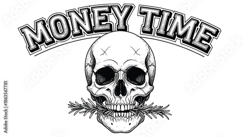 Skull Illustration with Money Time Banner.
