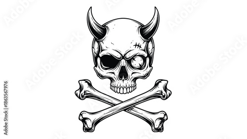 Demonic Skull with Crossed Bones Emblem.