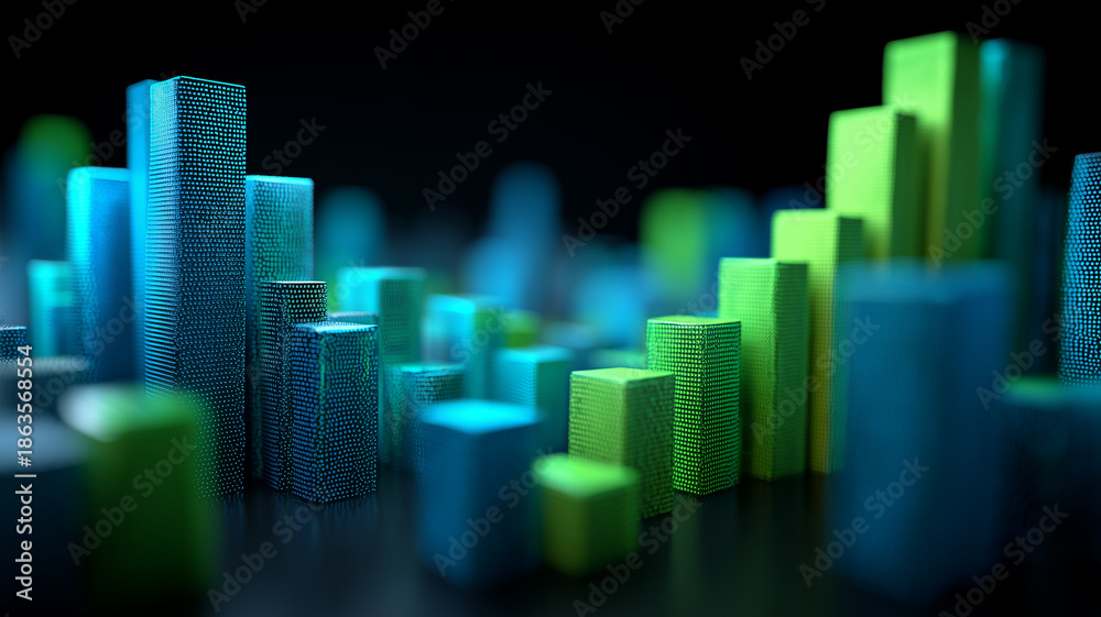 Fototapeta premium Abstract vertical data blocks forming a rising structure illustrating analytics growth performance metrics and digital progress. 