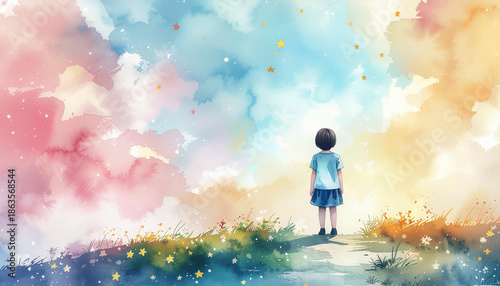 未来を見つめる子どもの希望：Child Looking Toward the Future
