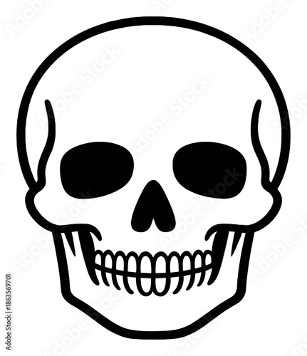 Monochrome skull illustration with dark gradient background