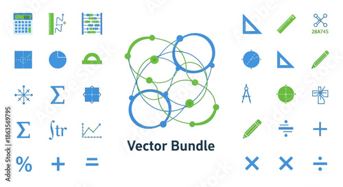 Mathematical vector bundle containing calculations and geometrical figures for design and