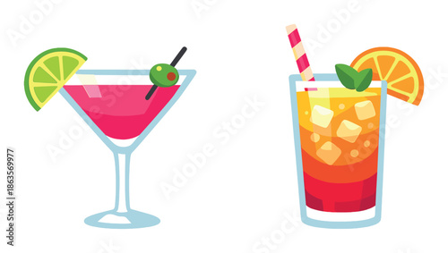 Colorful cocktail fusion featuring neon margarita and orange sunset