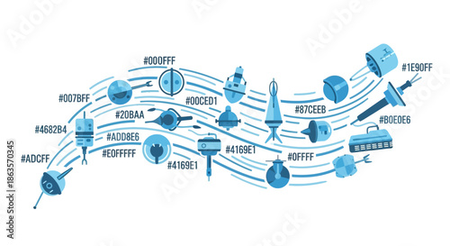Stylized Illustration Displaying Various Blue Nautical Buoys and Color Hex Codes Representing