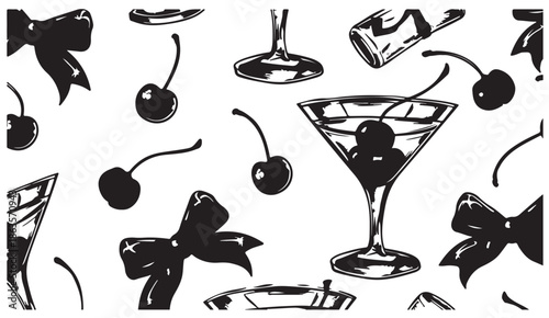 cocktail glass illustration, martini drink drawing, cherry cocktail art, bar drink sketch, alcohol beverage illustration, hand drawn cocktail, nightlife drink artwork, party bar illustration, classic 