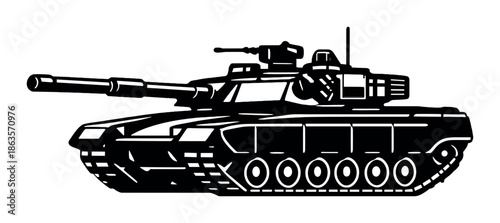 Silhouette of modern military tank on dark background