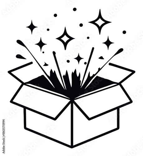 Magic box icon with sparkles and stars on gradient background