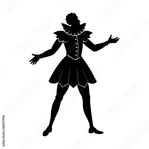 Minimalist Silhouette of Energetic Performer in Dramatic Frilled Costume for Stage