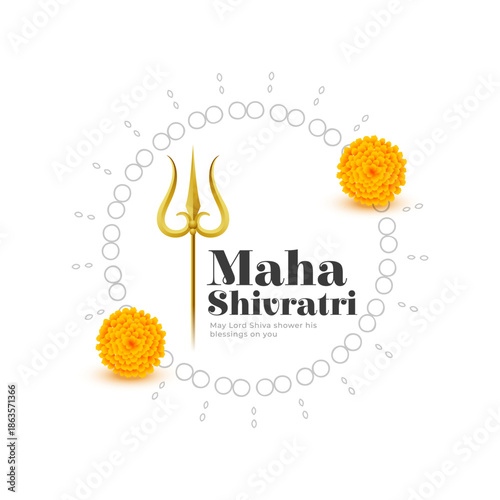 happy maha shivratri cultural background with trishul and marigolds flower
