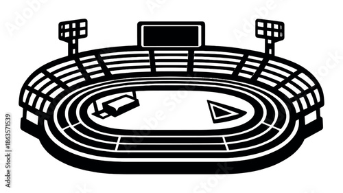 Minimalist black stadium icon with seating and sports field design