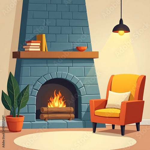 Cozy fireplace living room vector illustration