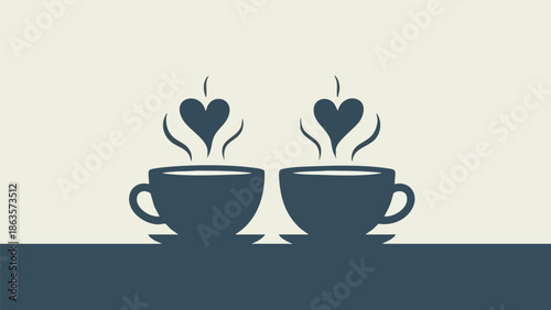 Romantic Coffee Cups with Heart-Shaped Steam on a Table for Valentine's Day Celebration