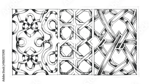 Geometric design Patterns: intricate geometric patterns, demonstrating the art of precision and repetition. This illustration unveils the elegance in details