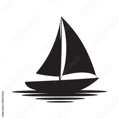 Simple black silhouette of a sailboat gliding across calm water a nautical illustration