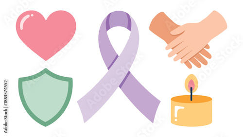 Symbolic Harmony: Depicting care, solidarity, and hope, a collection of icons evokes emotions of compassion, protection, and unity, serving as a visual emblem of support.