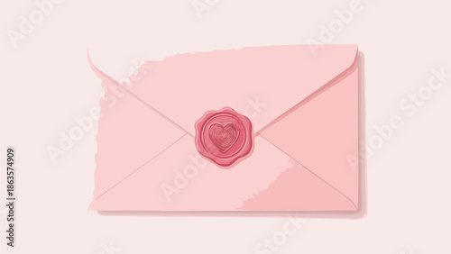 A pink envelope with a heart-shaped wax seal on a soft background
