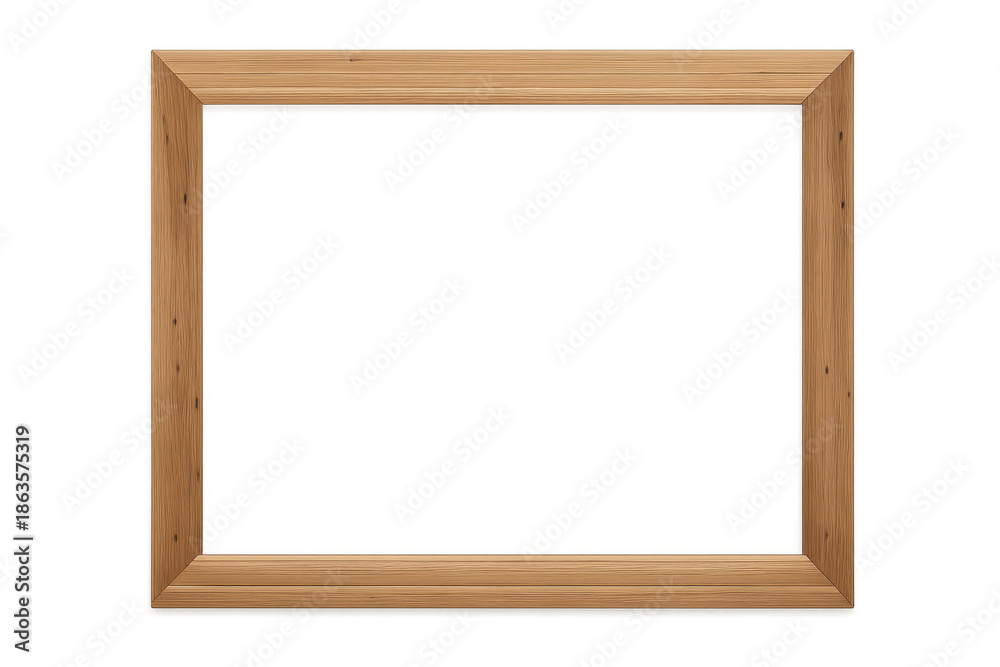 Fototapeta premium Light wood picture frame with clean wooden texture, blank rectangular border on transparent background