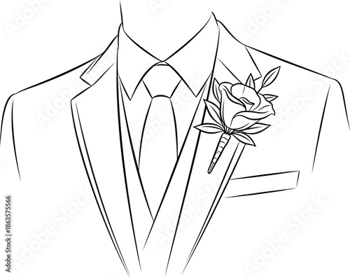 Elegant groom's suit illustration with boutonniere for wedding design and invitation projects