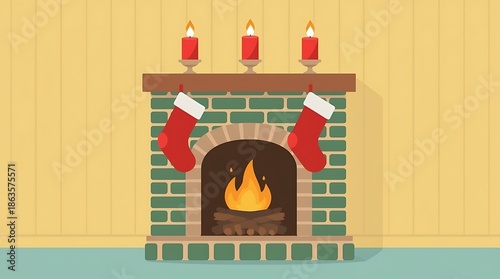 Traditional christmas fireplace vector illustration