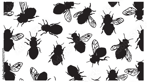 insect silhouettes pattern, beetle illustration design, bug silhouette artwork, black insect icons, nature insect background, hand drawn beetles, wildlife insect art, seamless insect pattern, entomolo
