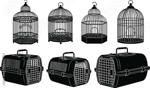 Cage, Carrier, Crate, Kennel, Aviary, Shelter, Habitat, Enclosure, Transport, Travel, Portable, Pet, Animal, Bird, Cat, Dog, Housing, Container, Accessory, Silhouette