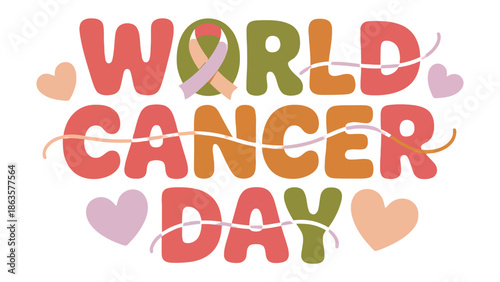 World Cancer Day: A vibrant graphic that announces the yearly observance with a powerful message of awareness and support, this illustration is an ideal asset for health campaigns. 