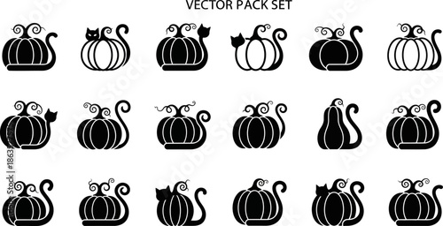 Spooky and Stylish Halloween Vector Pack Featuring Pumpkin and Cat Silhouettes Designs