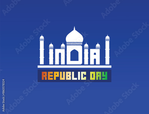 Modern India Republic Day Poster with Taj Mahal Silhouette on Blue Background