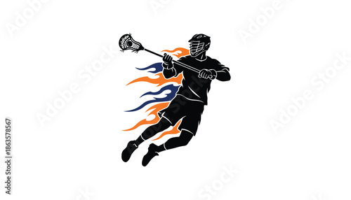 Lacrosse Player Running with Flaming Stick