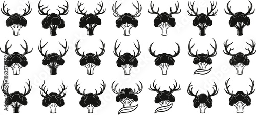 Creative pattern showcasing broccoli heads with deer antlers arranged artistically