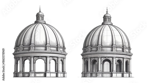 Architectural Marvel: A classic architectural illustration, the precise lines and shading evoke the grandeur and meticulous detail of this breathtaking dome.