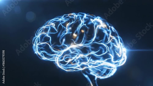 Glowing Brain Illustration on Dark Background.