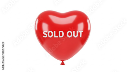 A red heart-shaped balloon with the text SOLD OUT against a plain white background