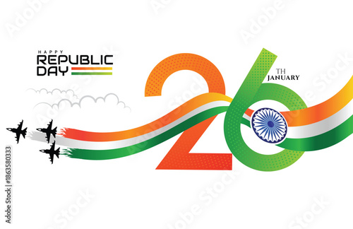 Happy Republic Day India Design with Fighter Jets and Bold 26th January Typography