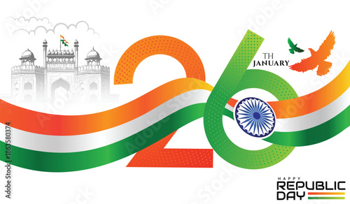 Happy Republic Day India Design with Red Fort Silhouette and Bold 26 Text