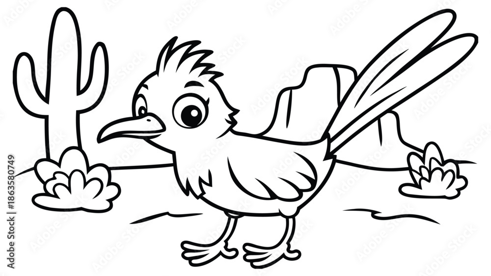 Fototapeta premium Roadrunner bird running in desert landscape