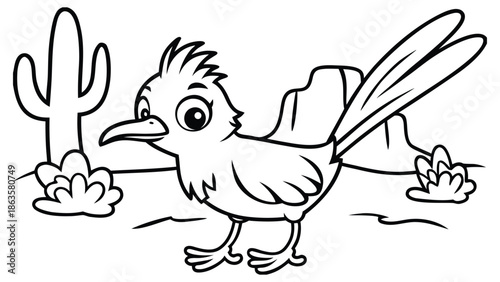 Roadrunner bird running in desert landscape