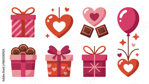Gift of Love: A delightful arrangement of Valentine's Day gifts and symbols, evoking sentiments of love, romance, and celebration, perfect for expressing affection and joy.