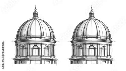Architectural Elegance: A symmetrical composition showcases the refined aesthetic of the dome of a building. The image captures the essence of classic design, perfect for architectural projects.