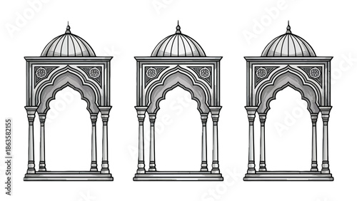Intricate Archway Design: A striking architectural composition features three exquisitely crafted archways.