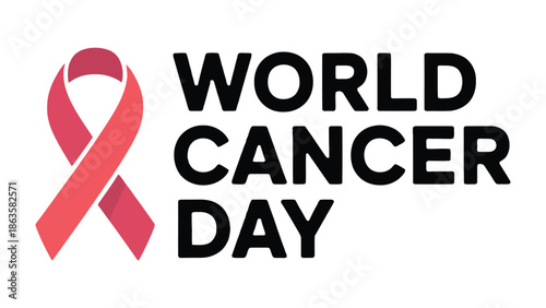 World Cancer Day Awareness: A vibrant emblem of hope and support, featuring a pink ribbon intertwined with bold typography, raising awareness for World Cancer Day and symbolizing solidarity.