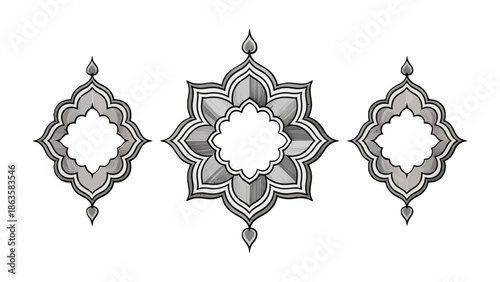Ornamental Geometric Floral Designs: A set of elegant, geometric floral designs with intricate patterns and symmetry, ideal for enhancing any visual project.
