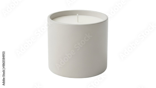 Modern White Scented Candle in Gray Ceramic Holder on Black Background
