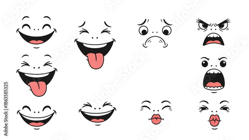 Collection of cartoon faces showing different emotions and expressions