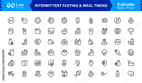 Intermittent Fasting and Meal Timing – Premium Line Icon Set with Modern Minimal Design and Editable Vector Symbols