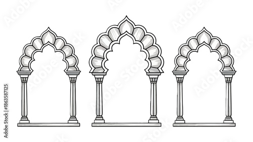 Ancient Arches: This image showcases three intricately designed ancient arches, symbolizing history and artistry in their detailed structure.