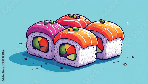 Colorful Sushi Rolls - A Vibrant and Delicious Food Illustration.