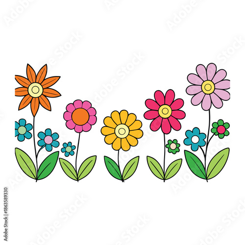 A vibrant spring meadow filled with colorful flowers swaying gently, while delicate butterflies flutter above, bringing life and joy to the sunny, blooming field.
