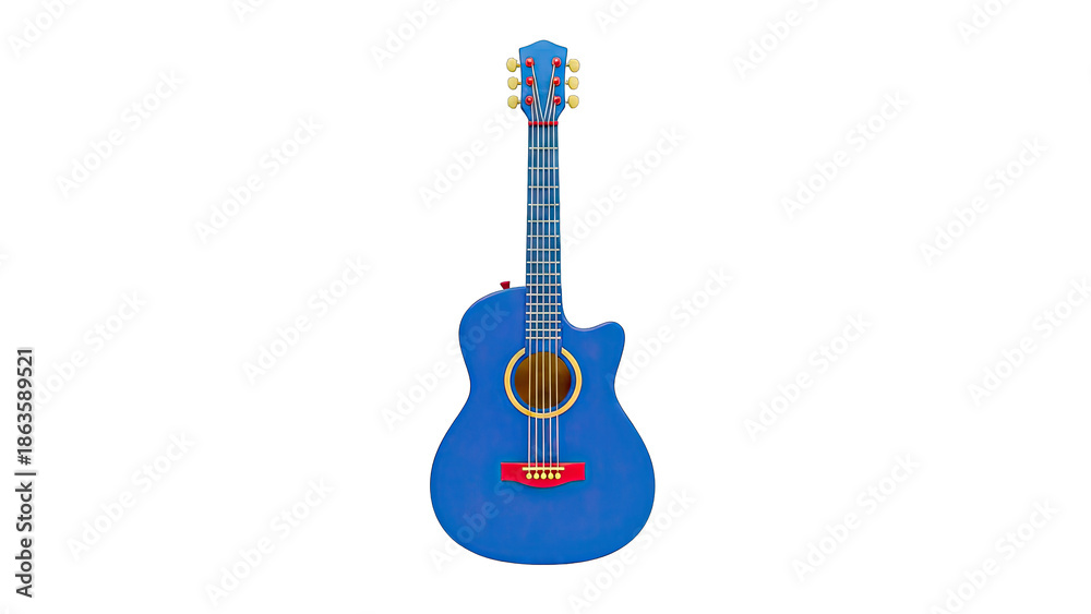 Naklejka premium Blue Acoustic Guitar with Red and Yellow Accents
