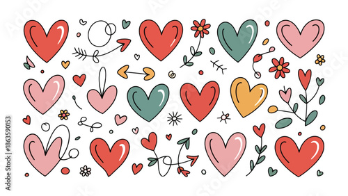 Hearts and Arrows: A vibrant arrangement of colorful hearts and arrows, symbolizing love, affection, and emotional connection, set against a clean backdrop, perfect for expressing feelings.
